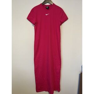 NIKE Women's Sportswear Icon Clash Cotton Maxi Dress sz L Hot Pink T-shirt Dress